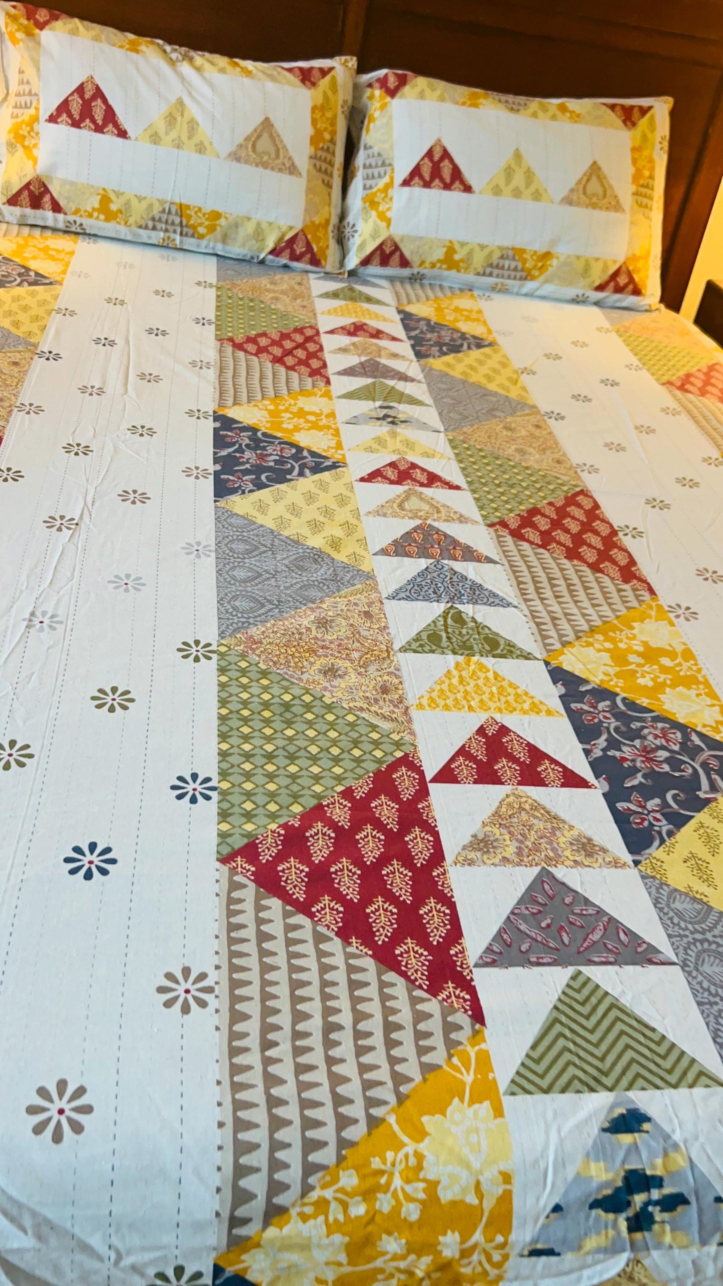 Handmade Cotton Fitted sheet with Pillow Covers Boho Style Bedding, Queen Size, Traditional Print, Perfect gift