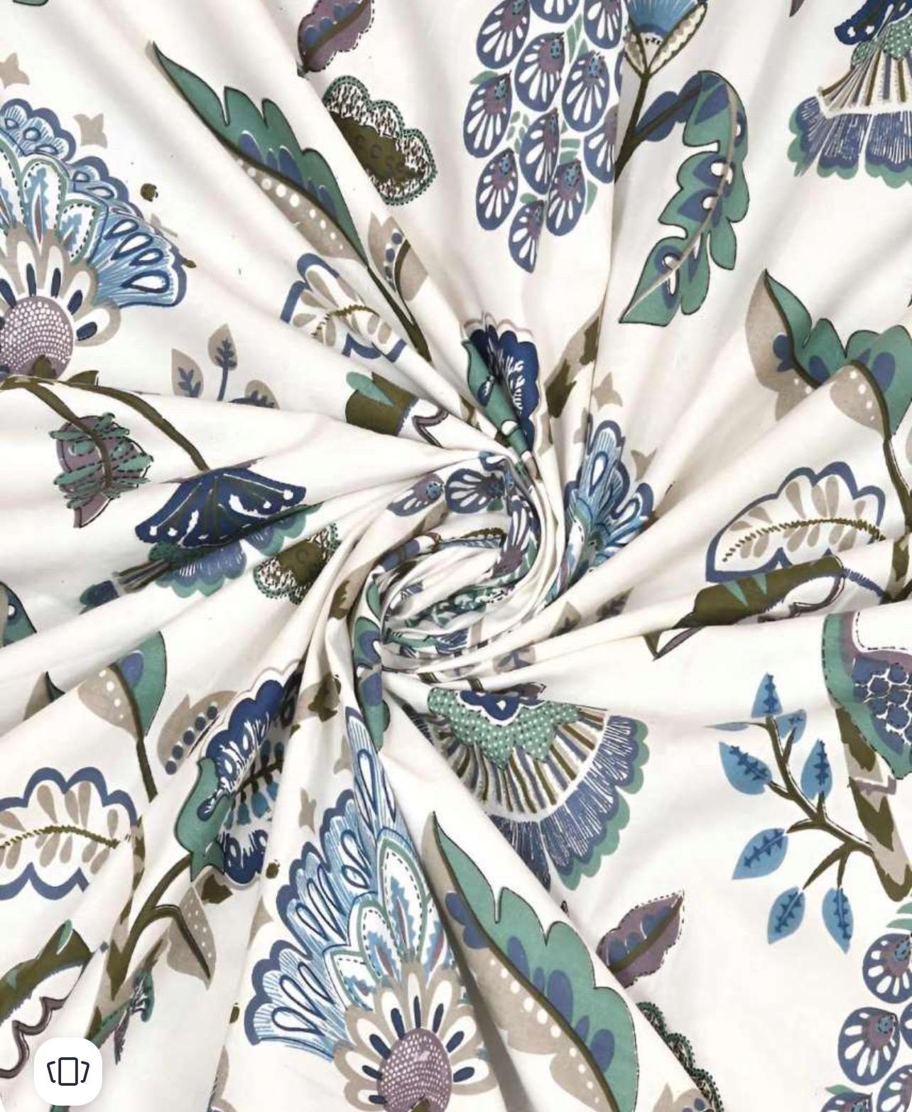 Handmade Blue Shade Peacock Floral Cotton Fitted sheet with Pillow Cases