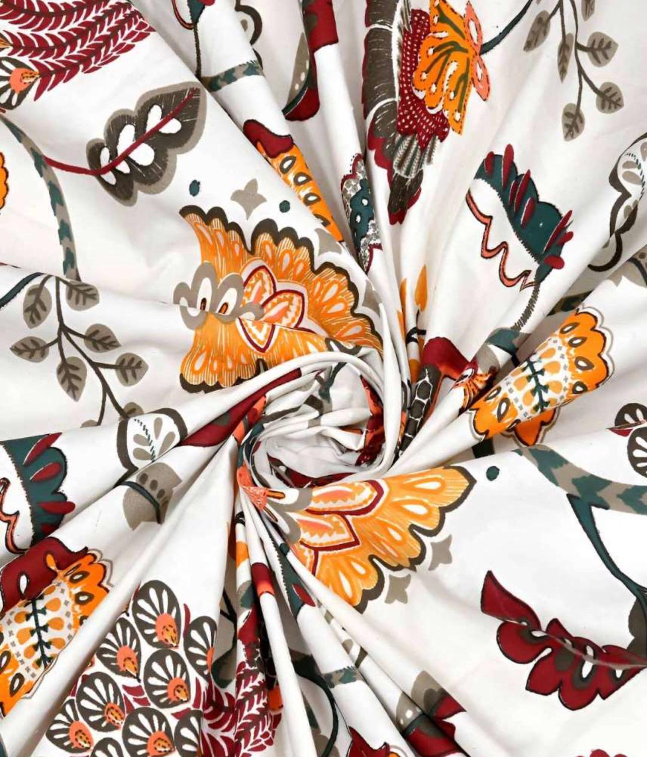 Handmade Peacock Floral Cotton Fitted sheet with Pillow Covers