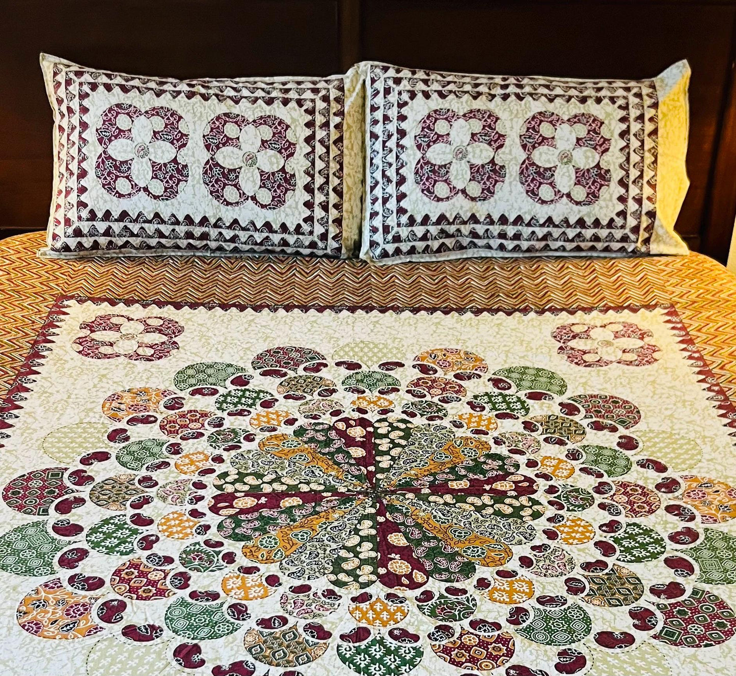 Handmade Floral Cotton Fitted sheet with Pillow Covers Boho Style Bedding