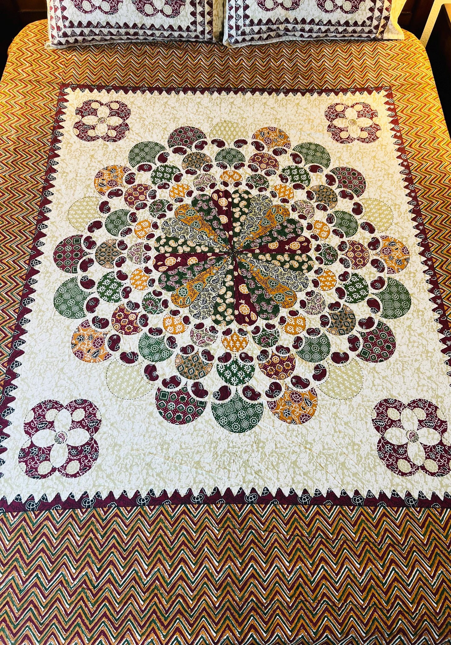 Handmade Floral Cotton Fitted sheet with Pillow Covers Boho Style Bedding