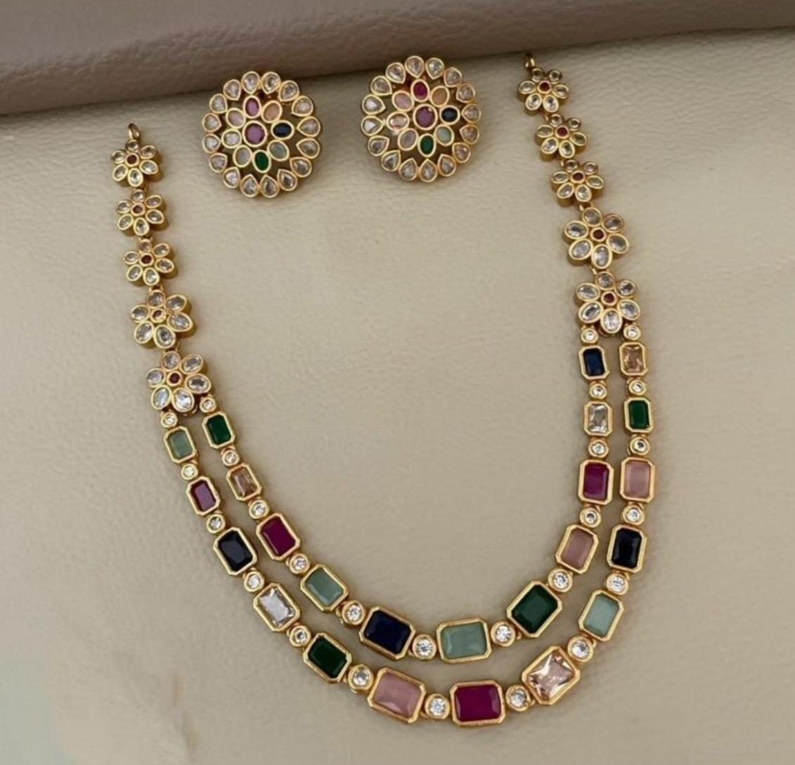 Multicolor Two Layer Gemstone Necklace Set