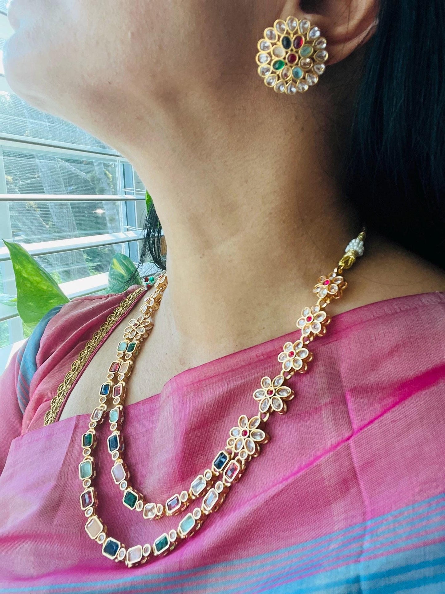 Multicolor Two Layer Gemstone Necklace Set