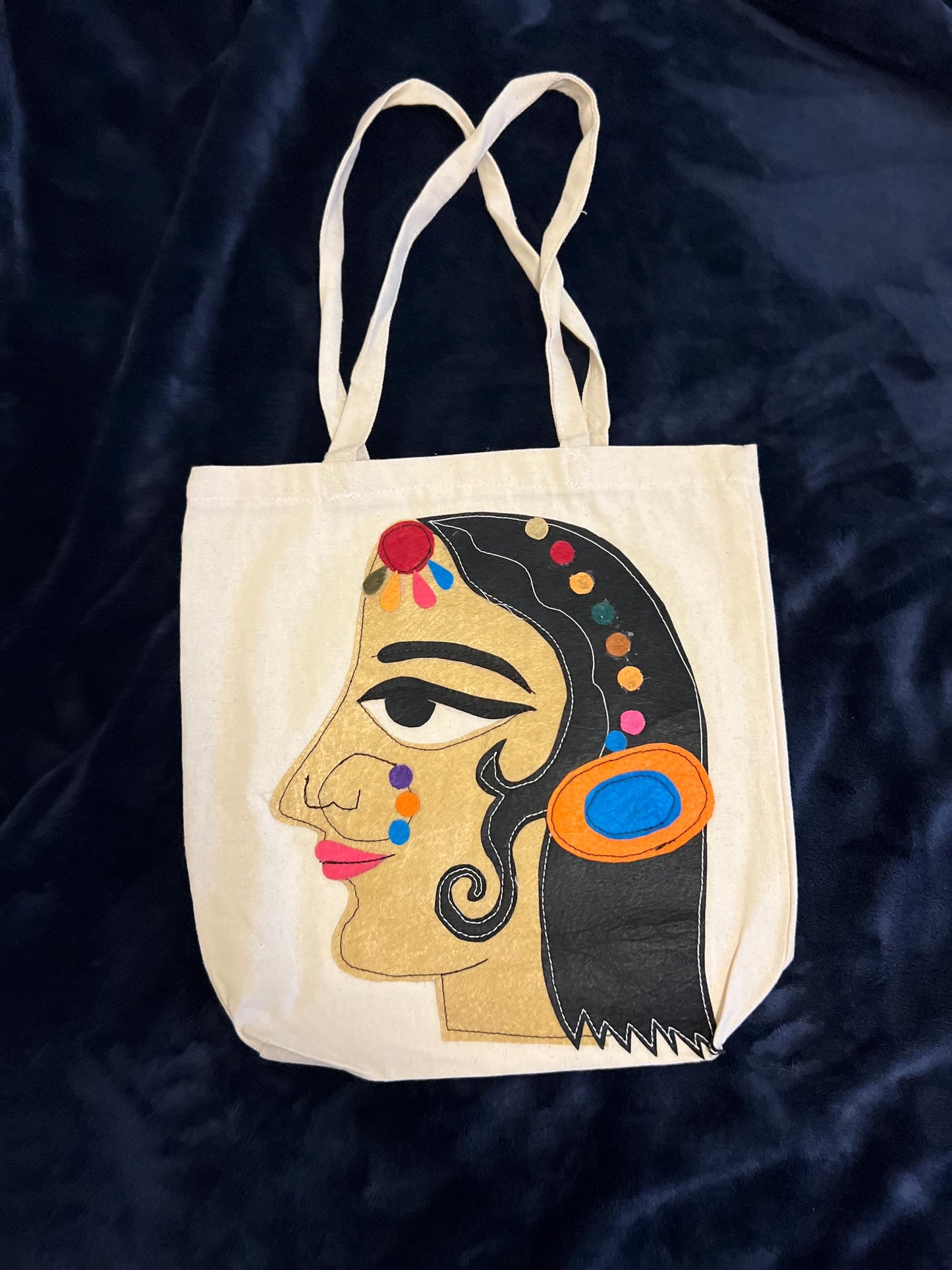 Handmade Bold Lady Profile Design Eco Friendly Bag Cotton Reusable Washable canvas tote bag