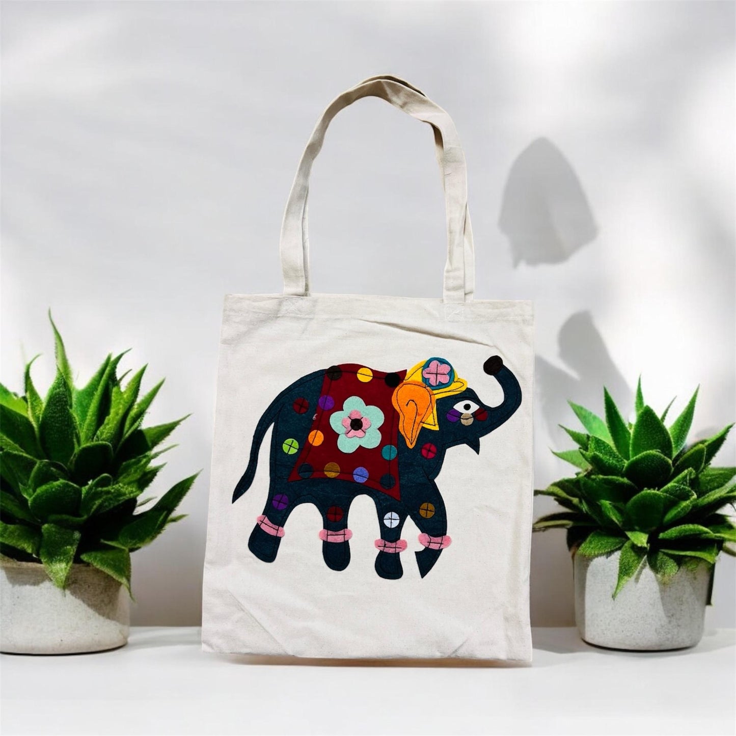 Elephant Design Eco Friendly Reusable Washable Canvas Tote Bag