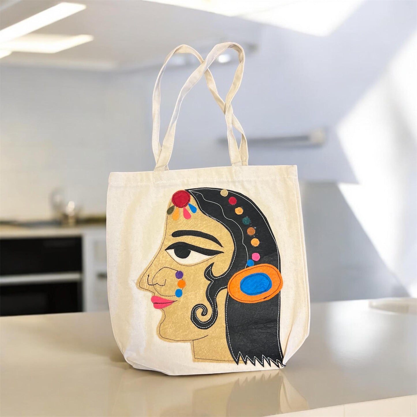 Handmade Bold Lady Profile Design Eco Friendly Bag Cotton Reusable Washable canvas tote bag