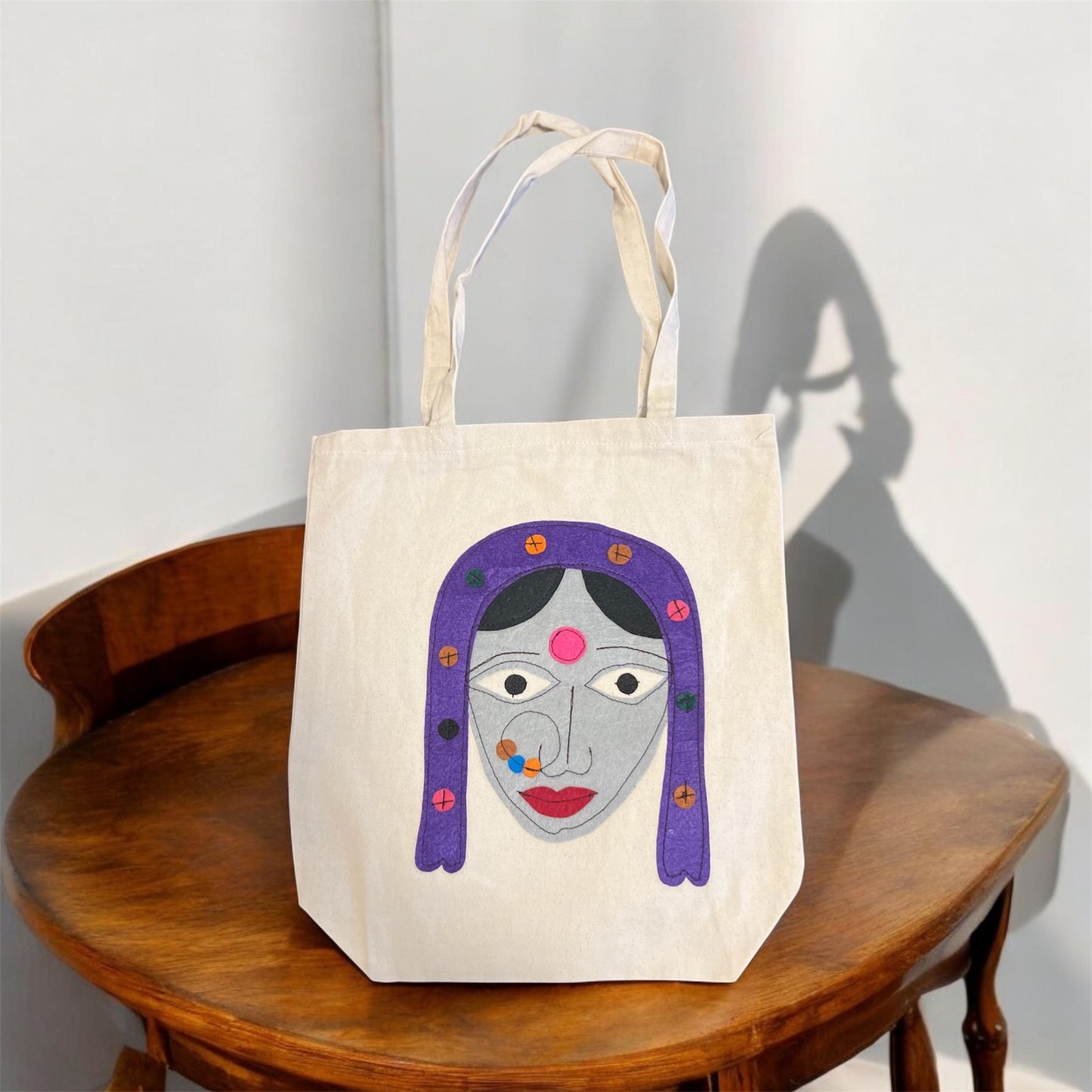 Handmade Purple Lady Face Design Eco Friendly Canvas Tote Bag