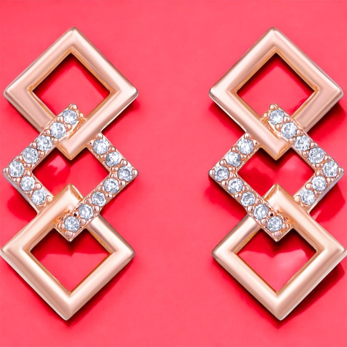 Stone Studded Square Cut Gold Plated Necklace with Matching Earrings