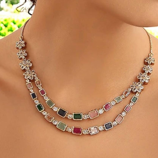 Multicolor Two Layer Gemstone Necklace Set