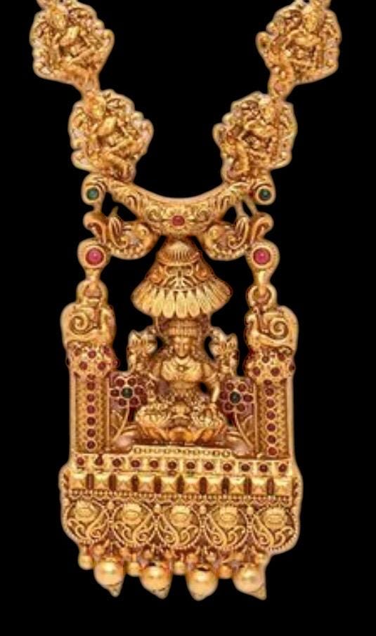 Premium Quality Gold-Plated Temple Jewelry Set with Red Stone Studded