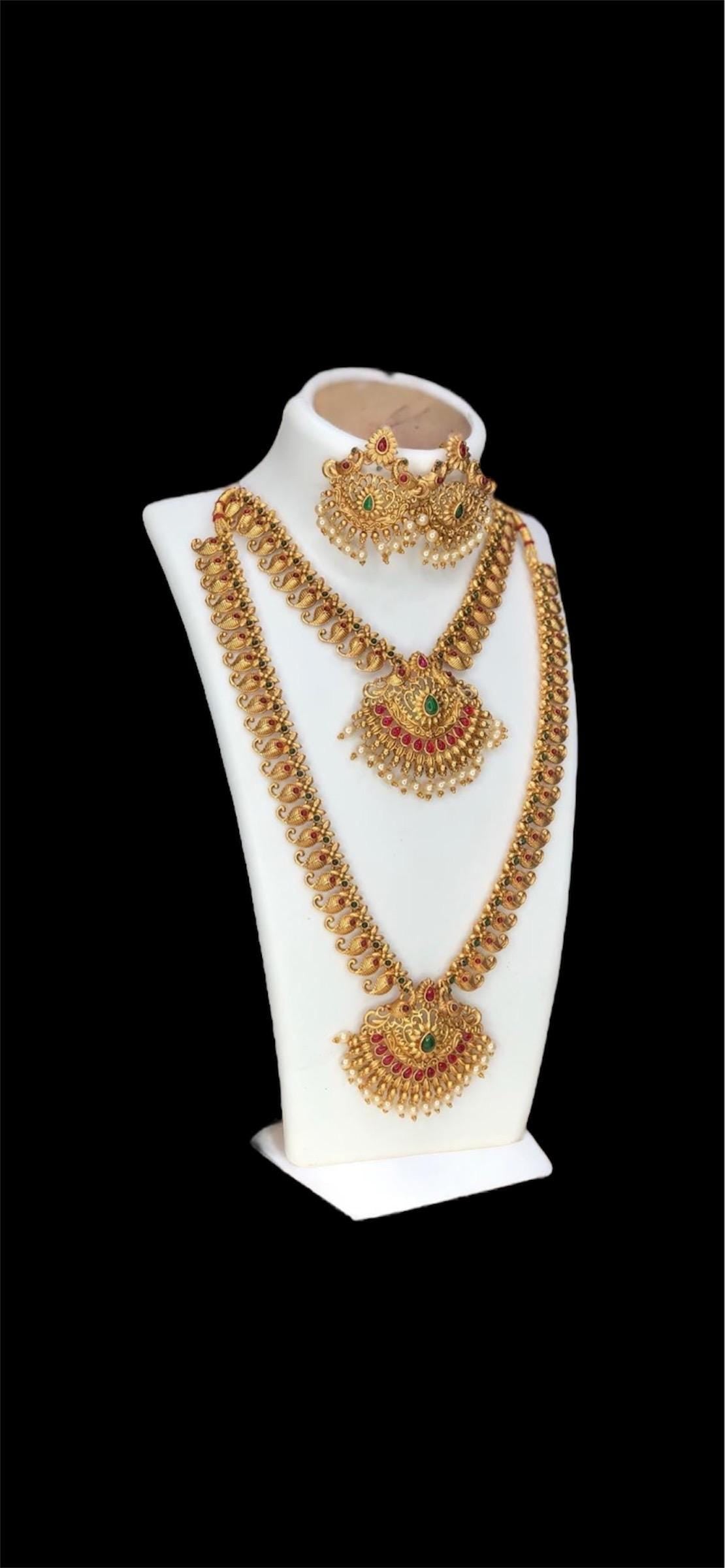 Traditional Temple Jewelry Necklace and Earring Set – Gold Finish with Pearls