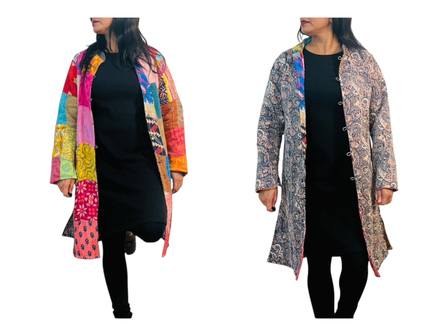 Reversible Handmade Kantha Jacket, Boho Patchwork Coat, Ethnic Winter Wear, Lightweight & Stylish, Unique Gift for Women
