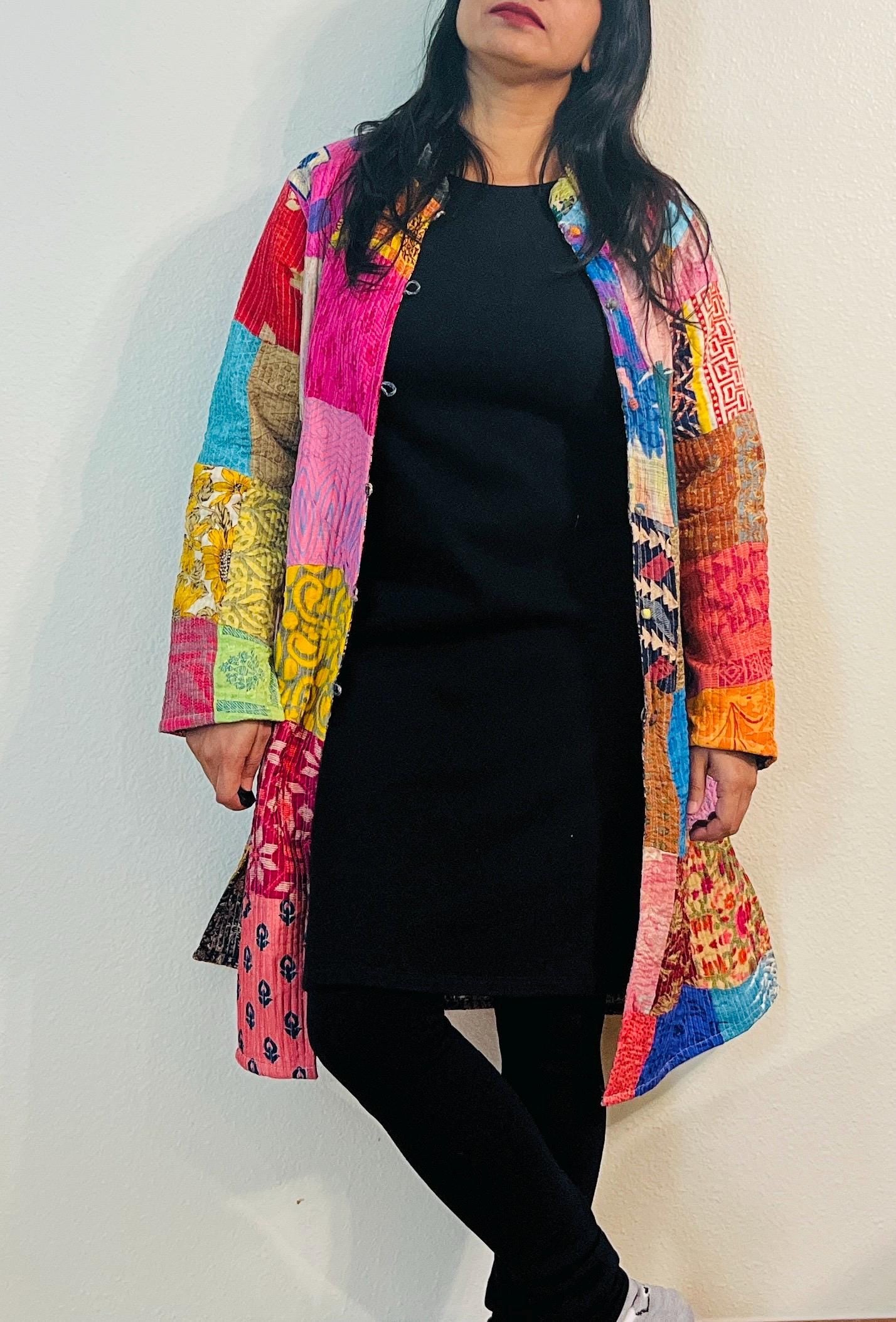 Reversible Handmade Kantha Jacket, Boho Patchwork Coat, Ethnic Winter Wear, Lightweight & Stylish, Unique Gift for Women