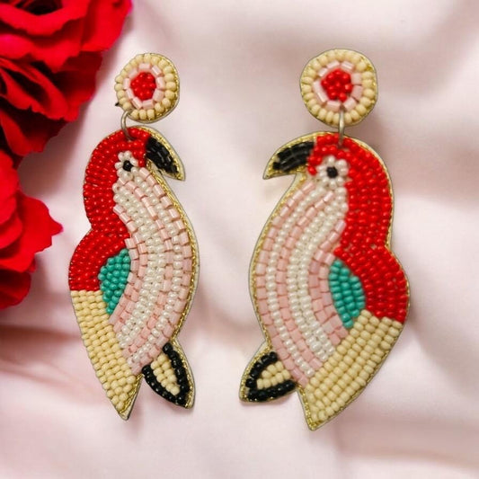 Handmade Beaded Bird Earrings – Vibrant & Unique Statement Jewelry