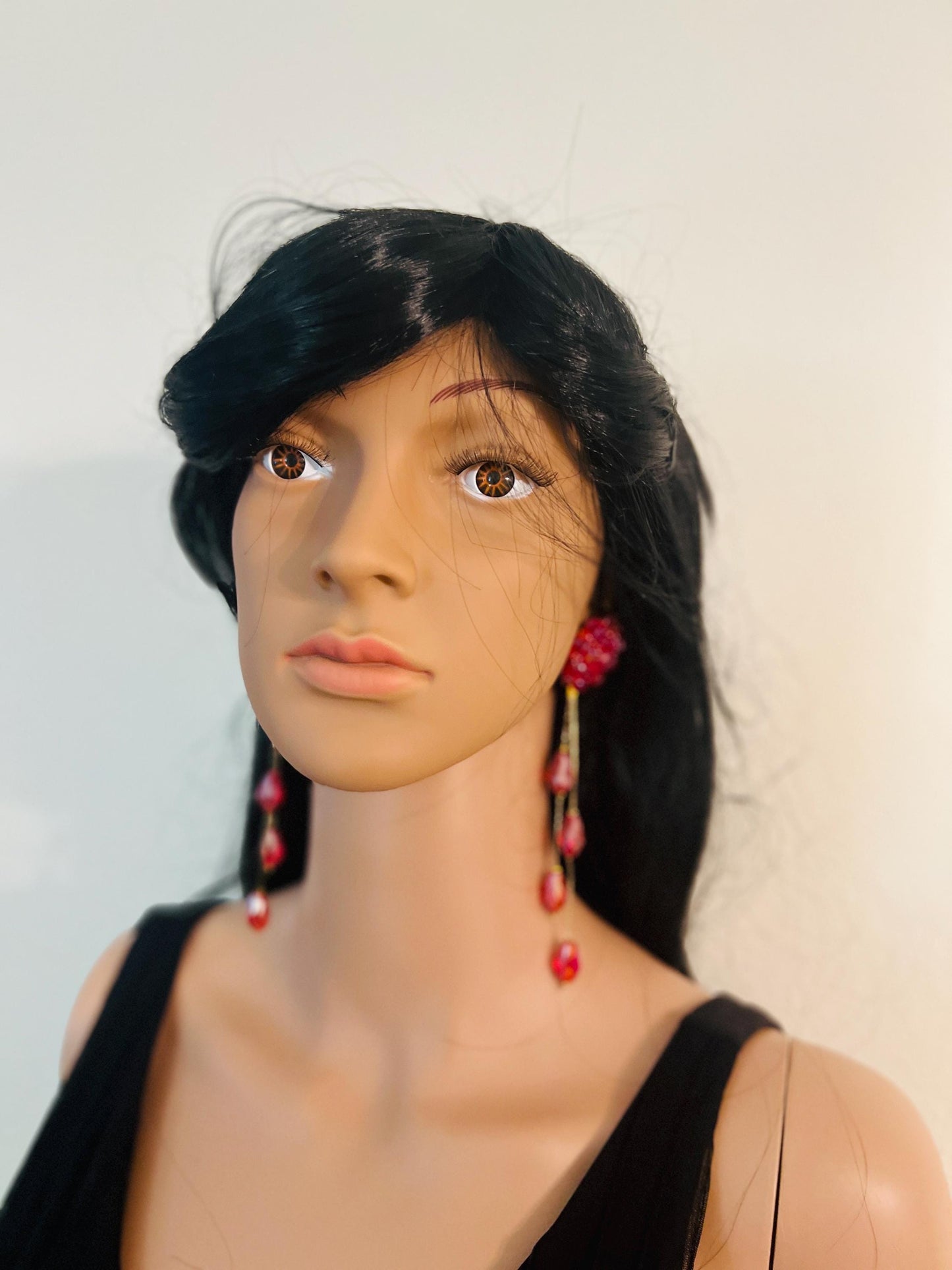 Handmade Red Crystal Drop Earrings – Long Dangle Elegant Jewelry