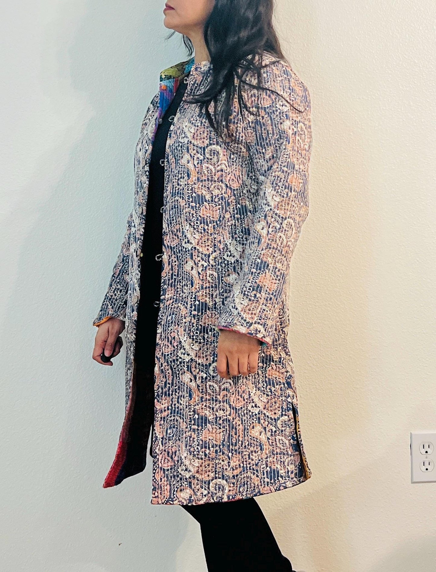 Reversible Handmade Kantha Jacket, Boho Patchwork Coat, Ethnic Winter Wear, Lightweight & Stylish, Unique Gift for Women