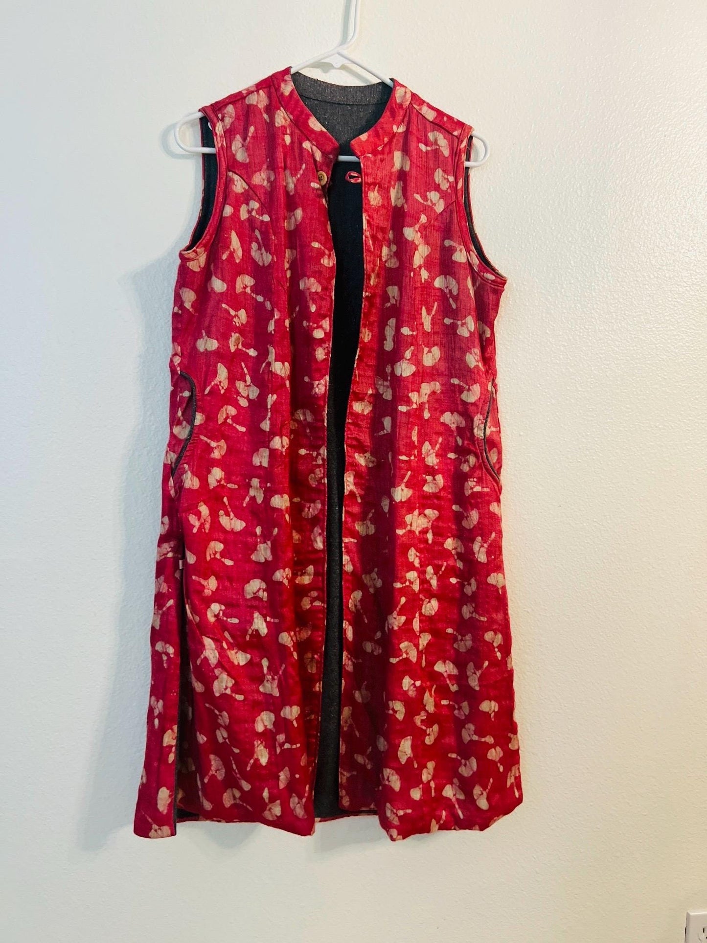 Reversible Long Jacket - Wool and Silk | Pink Floral & Gray | Unique Valentine’s Day Gift