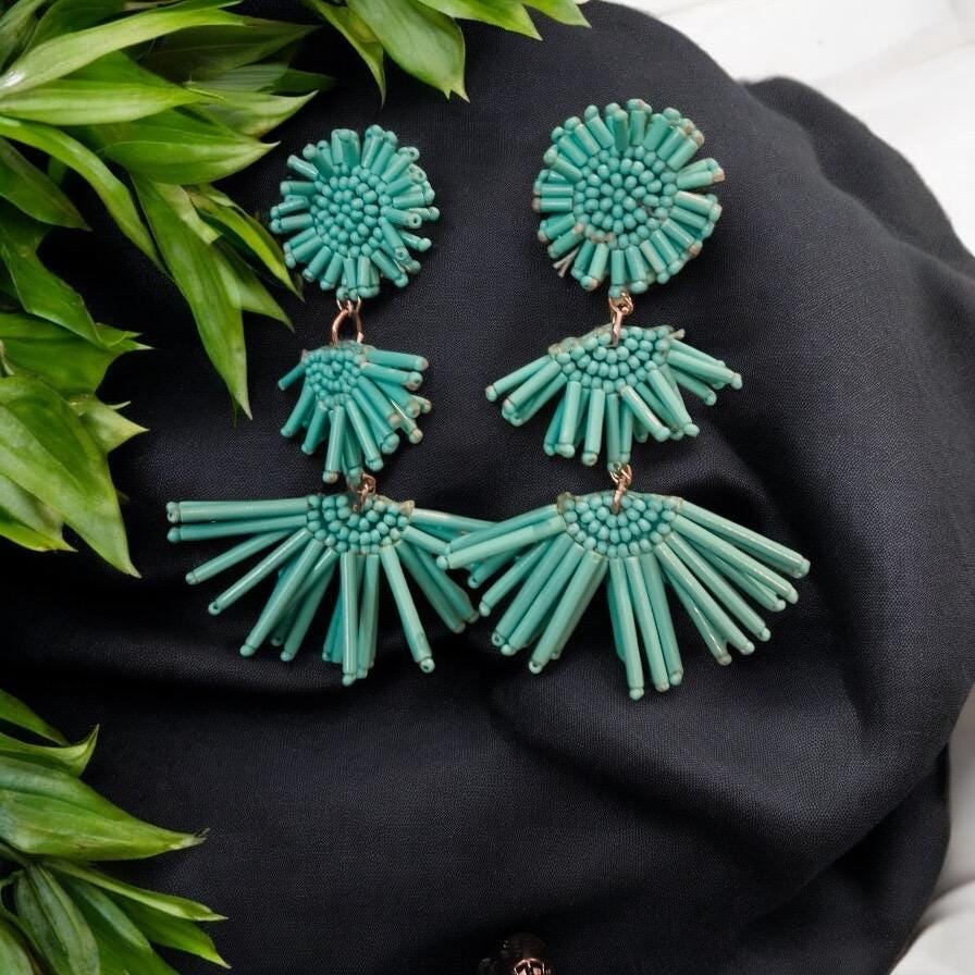 Handmade Turquoise Beaded Statement Earrings