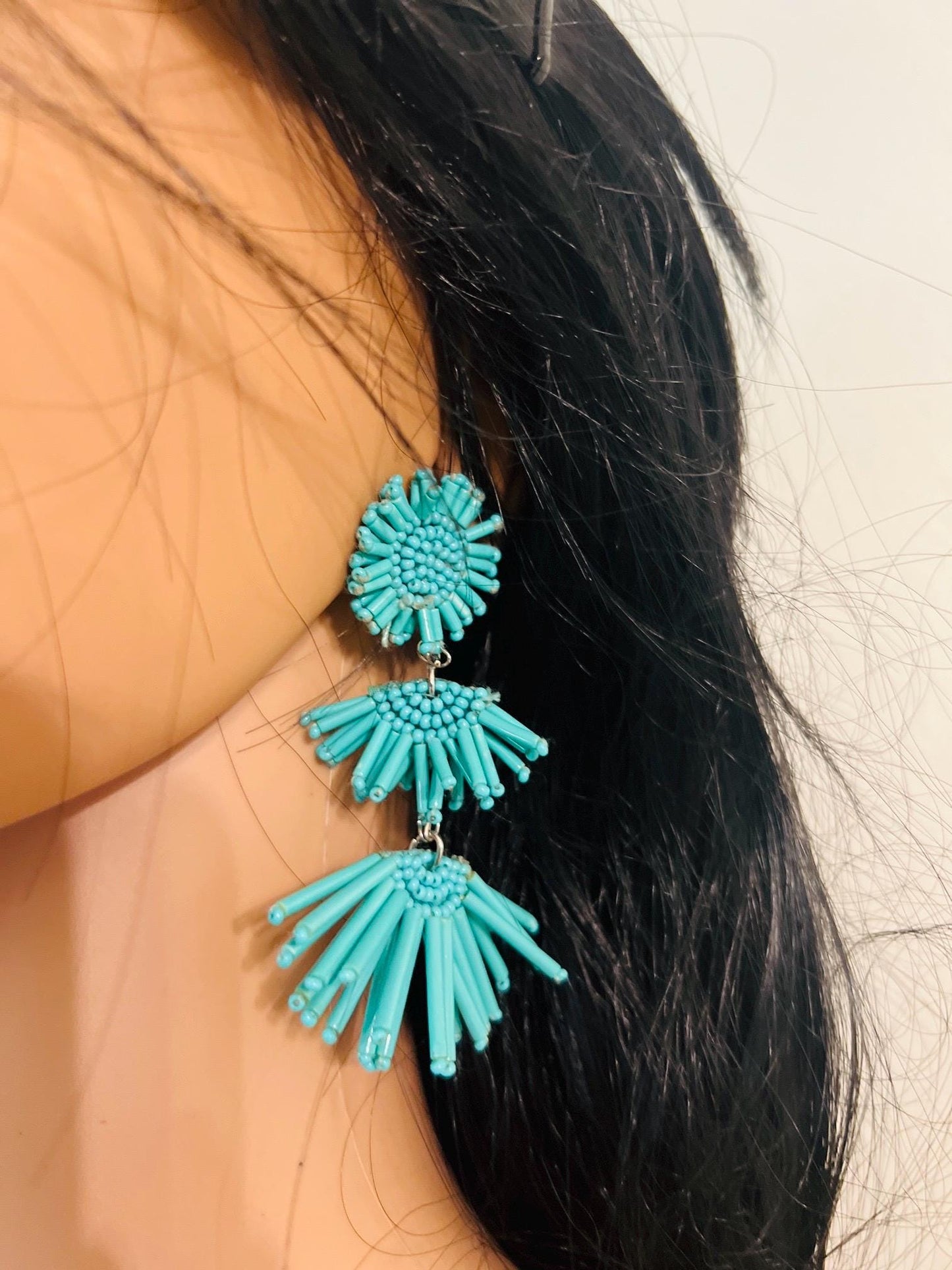 Handmade Turquoise Beaded Statement Earrings
