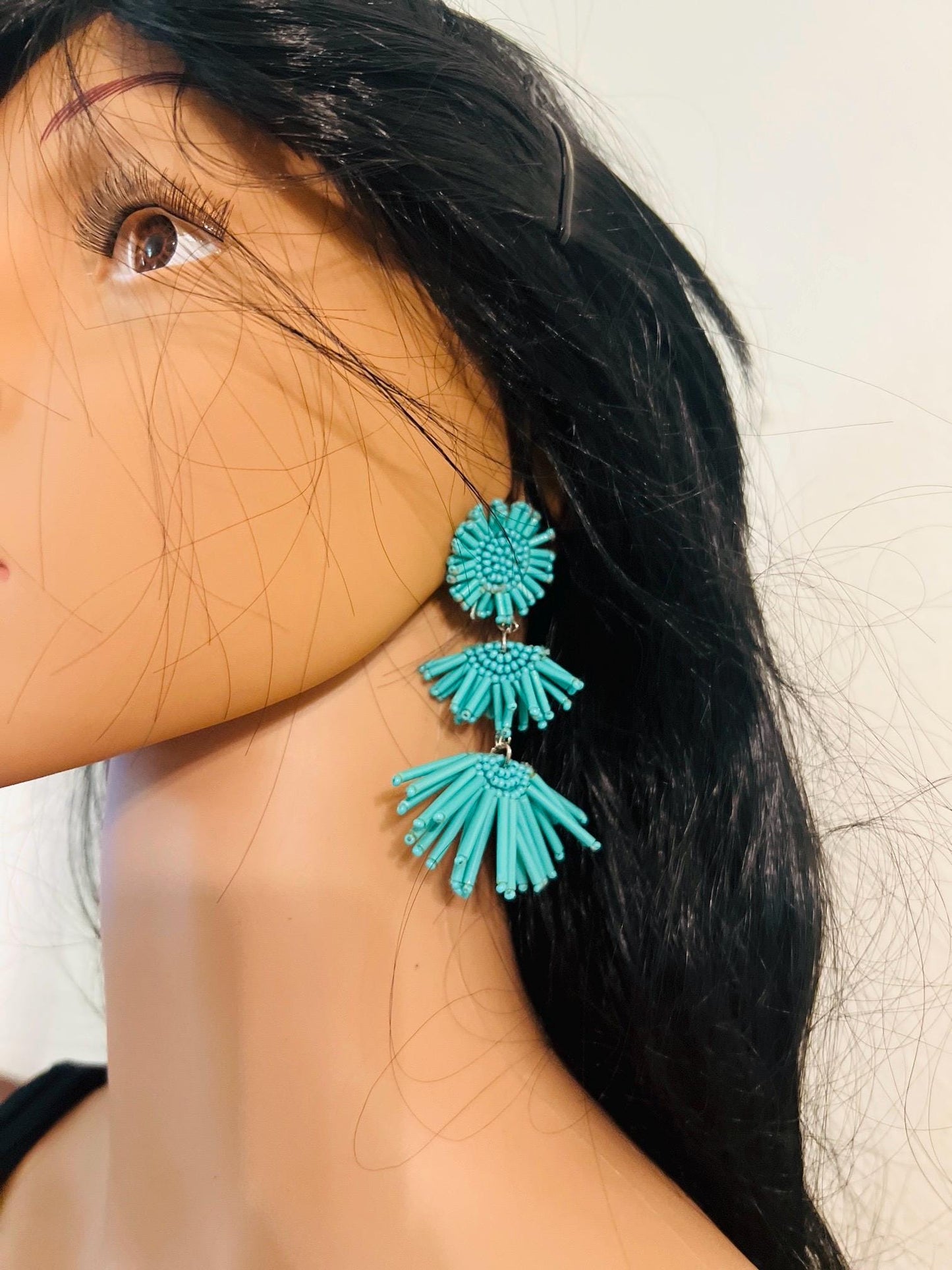 Handmade Turquoise Beaded Statement Earrings