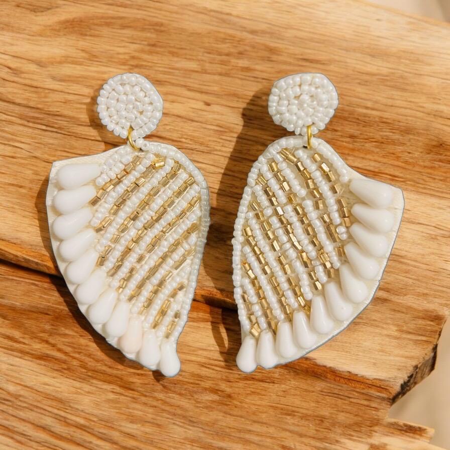 Handmade White Swan Shape Beaded Earrings
