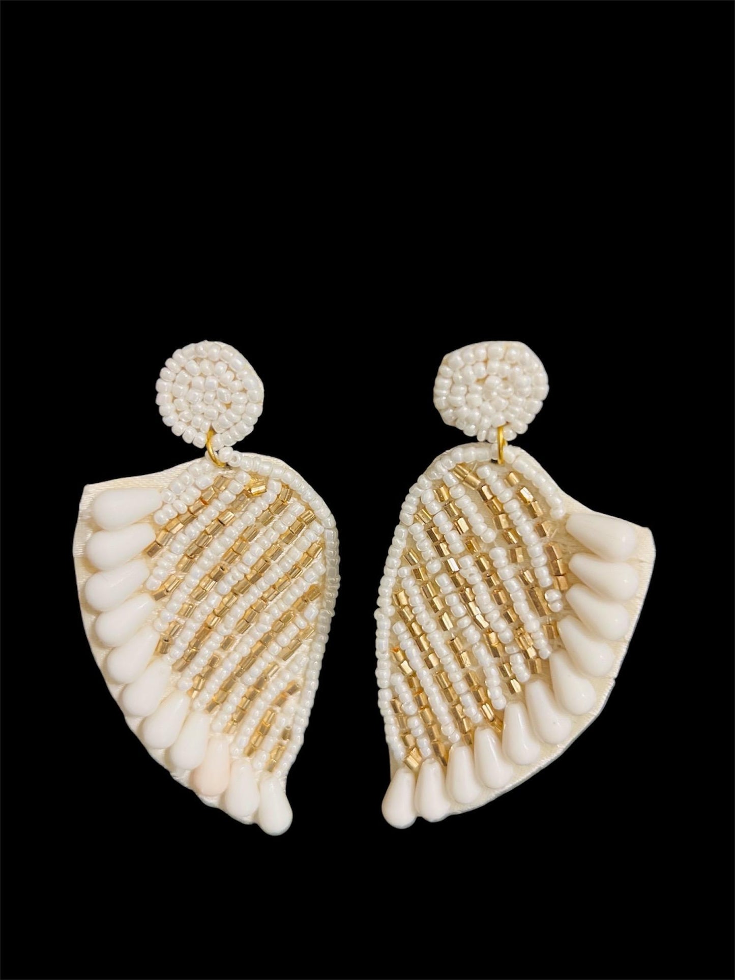 Handmade White Swan Shape Beaded Earrings