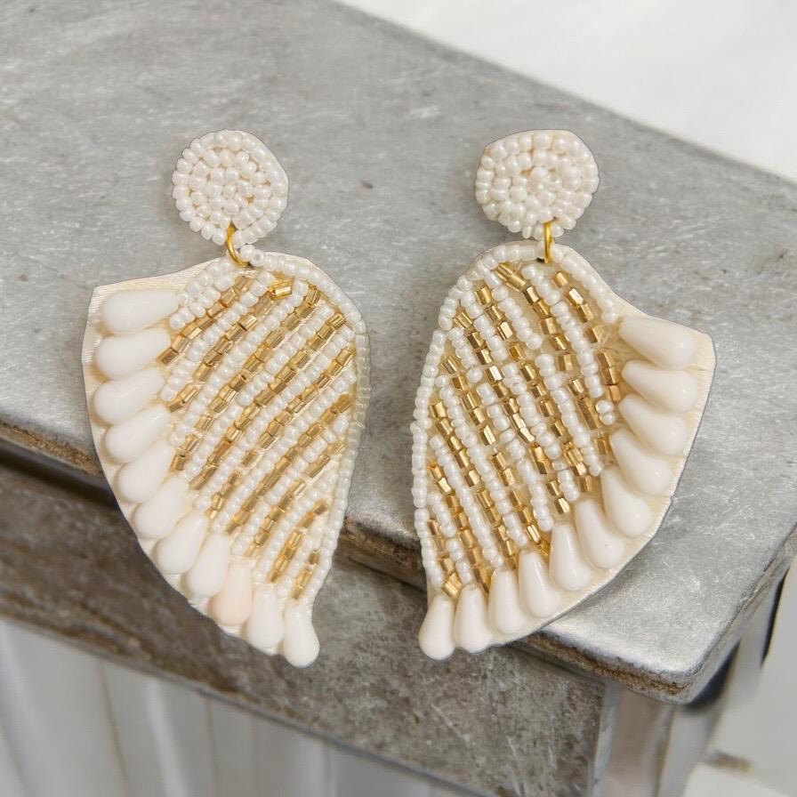 Handmade White Swan Shape Beaded Earrings