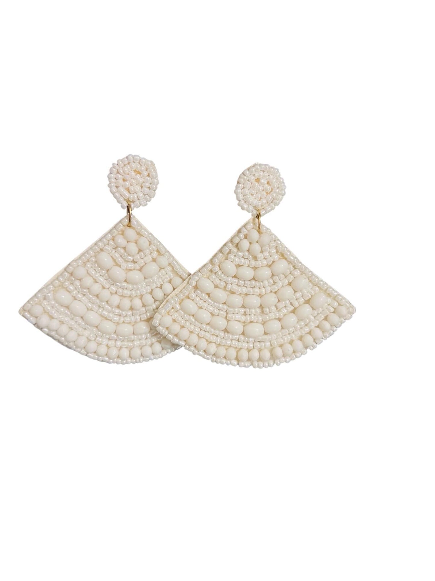Handmade White Triangular Beaded Earrings