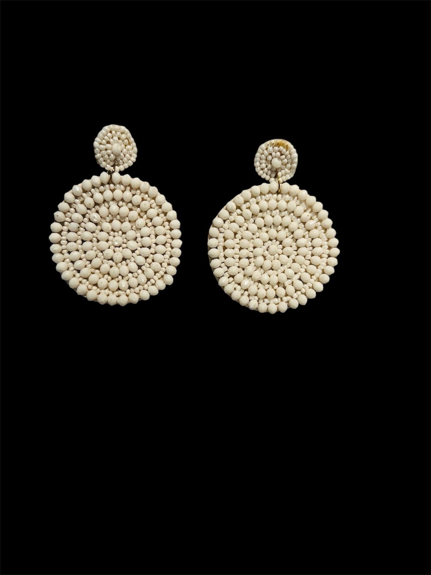 Handmade White Round Beaded Statement Earrings