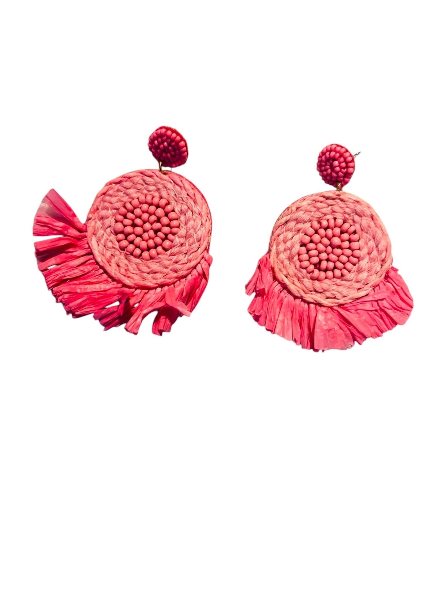 Handmade Pink Boho Raffia Earrings