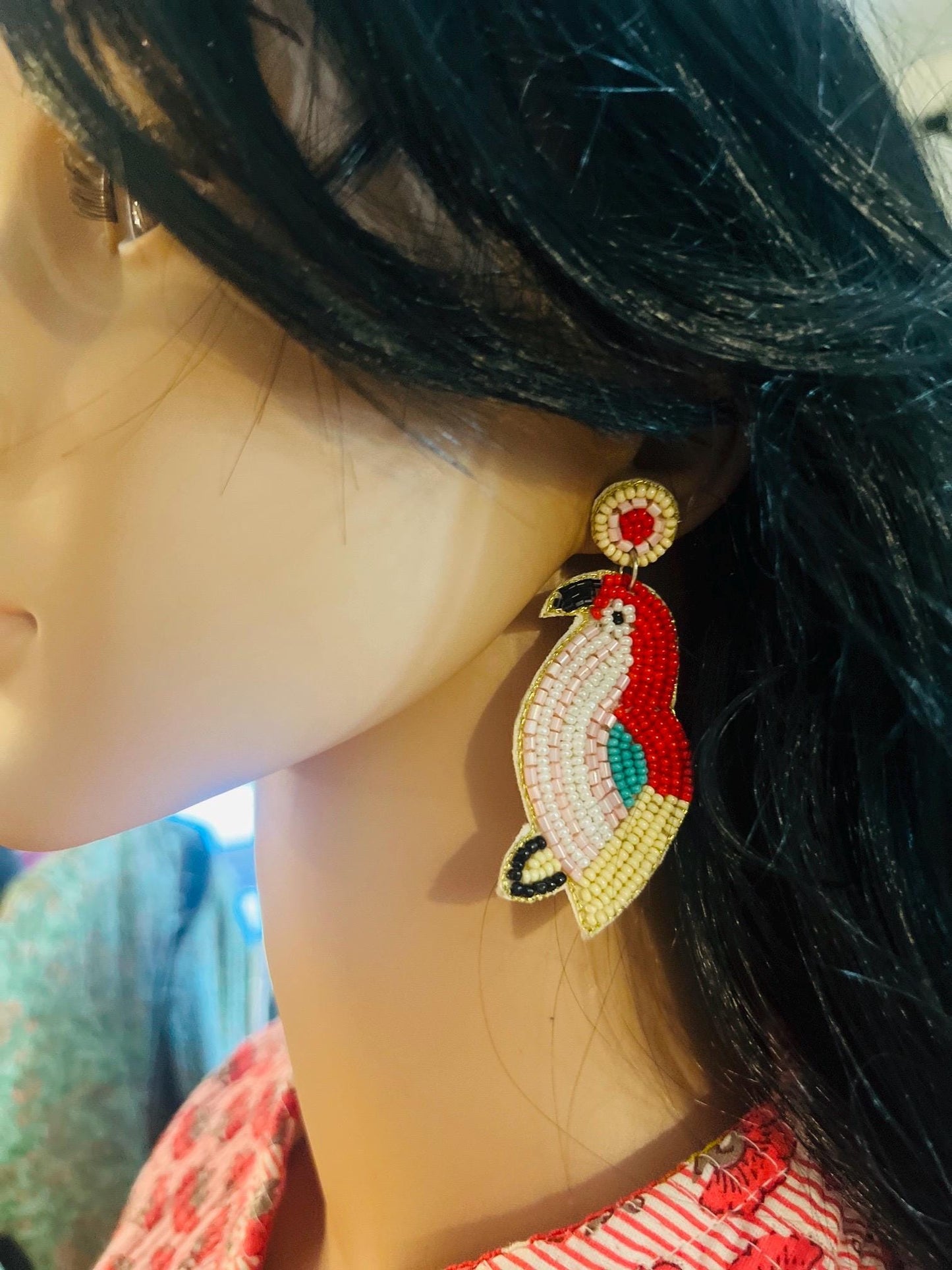 Handmade Beaded Bird Earrings – Vibrant & Unique Statement Jewelry