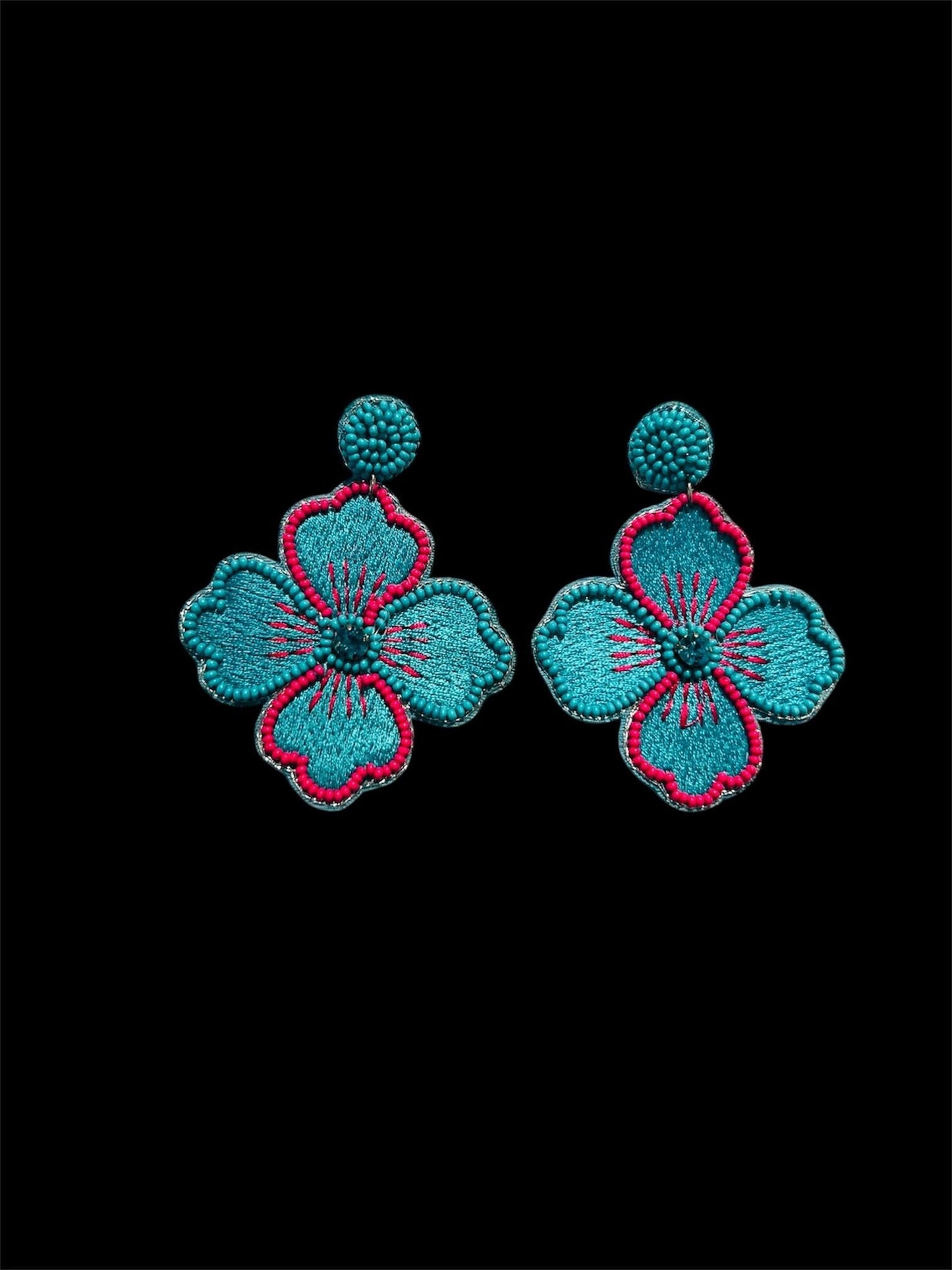 Handmade Blue Pink Floral Beaded Earrings β Boho Chic Statement Jewelry