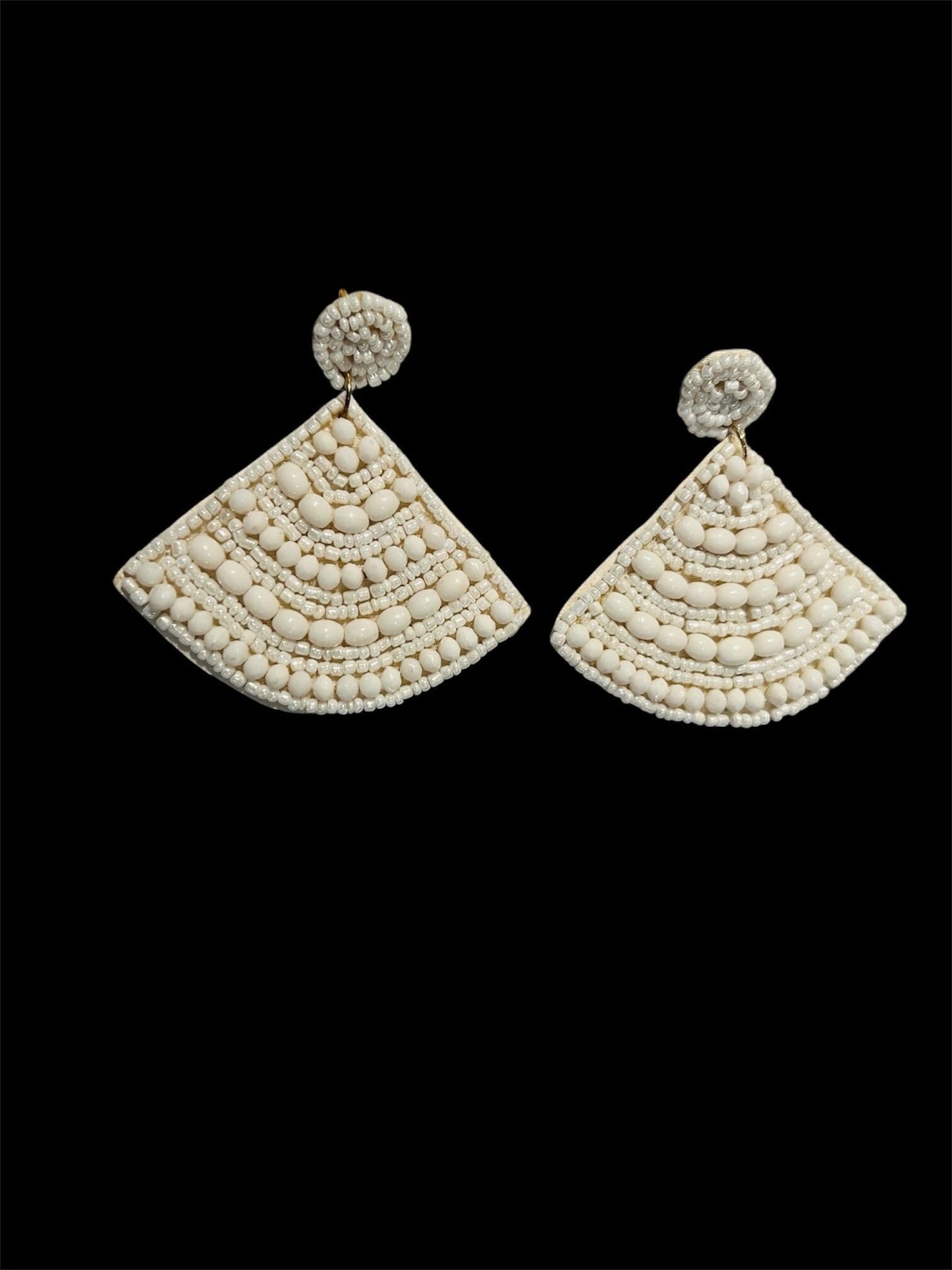 Handmade White Triangular Beaded Earrings