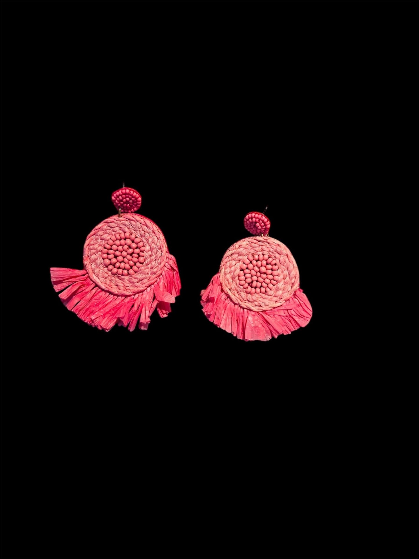 Handmade Pink Boho Raffia Earrings