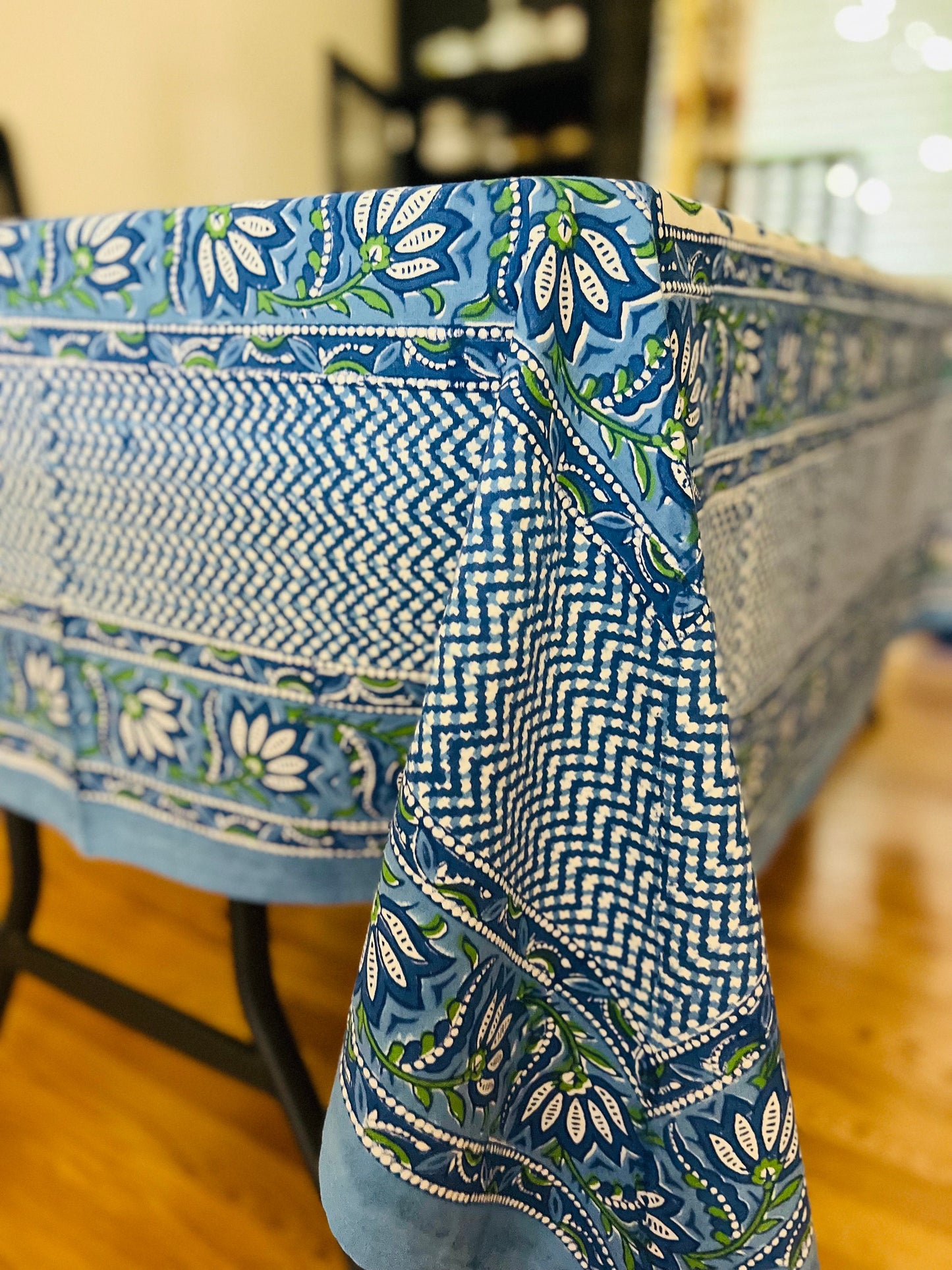Handmade Floral Block Print Tablecloth with 6 Napkins