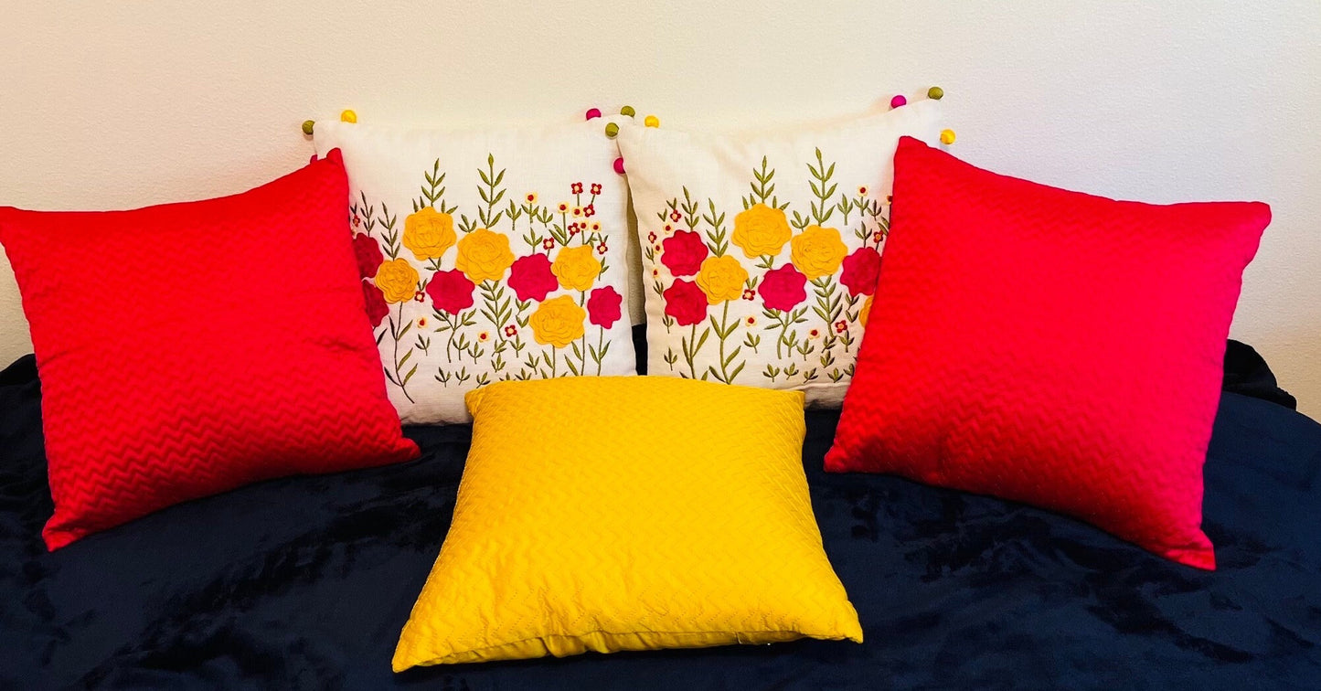 3D Floral Embroidered Cotton Cushion Cover