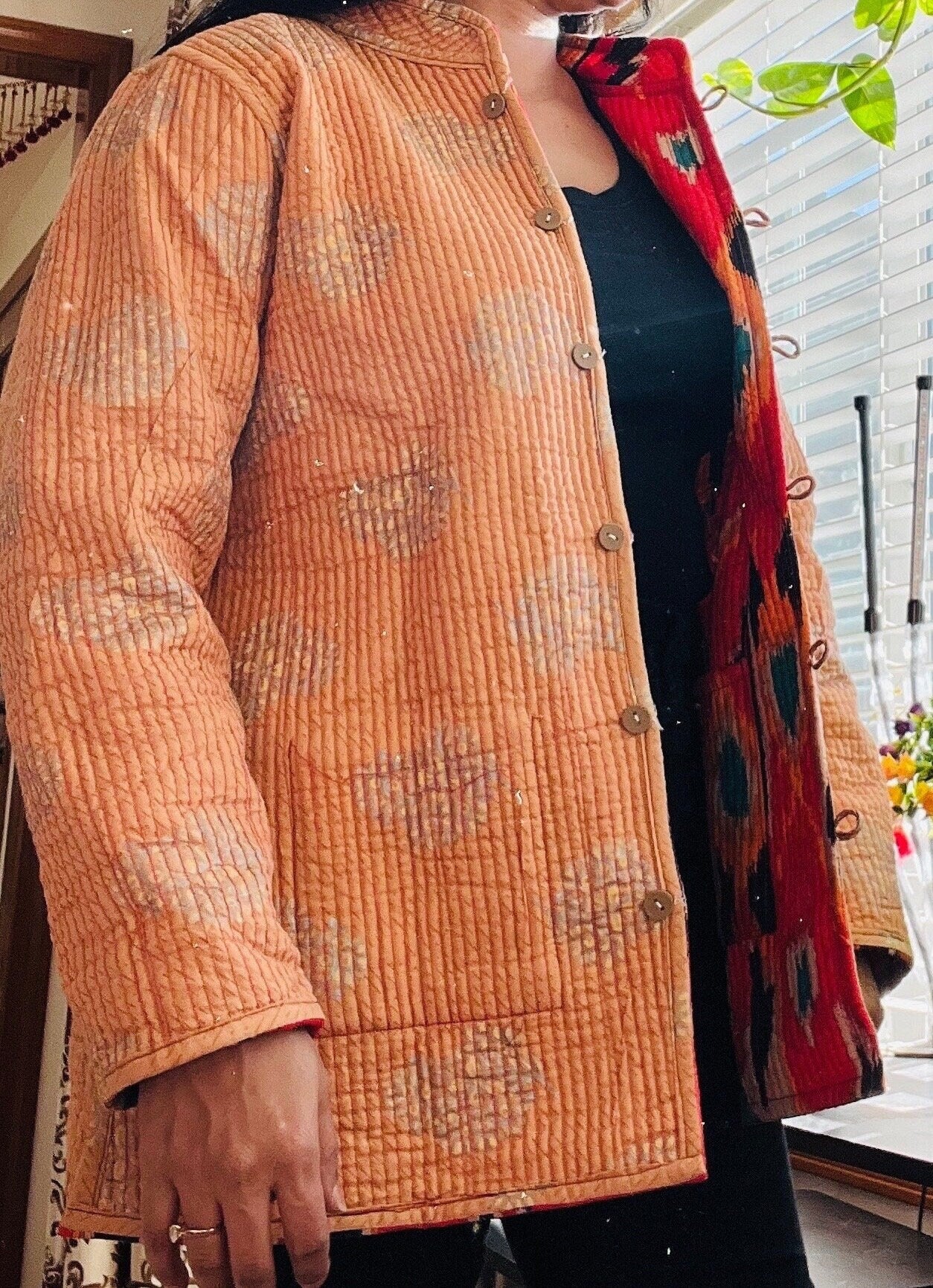 Reversible Bohemian Quilted Kantha Jacket – Red Tie & Dye