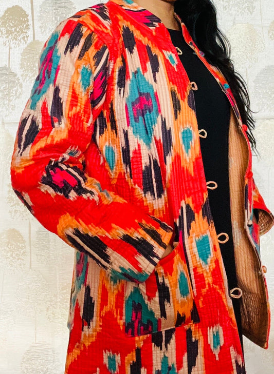 Reversible Bohemian Quilted Kantha Jacket – Red Tie & Dye