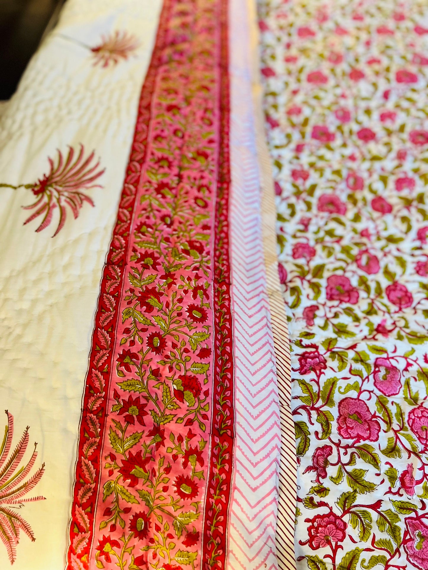 Reversible Block Print Floral Cotton Quilted Blanket – Queen Size