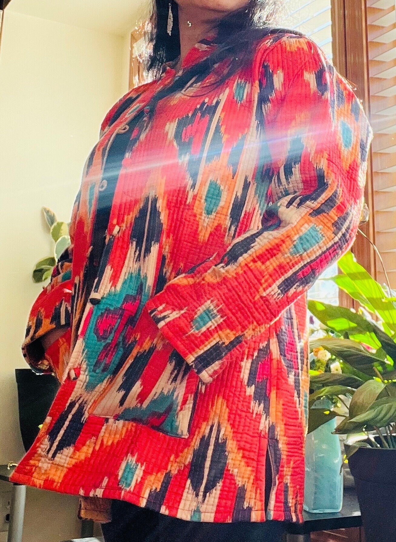 Reversible Bohemian Quilted Kantha Jacket – Red Tie & Dye