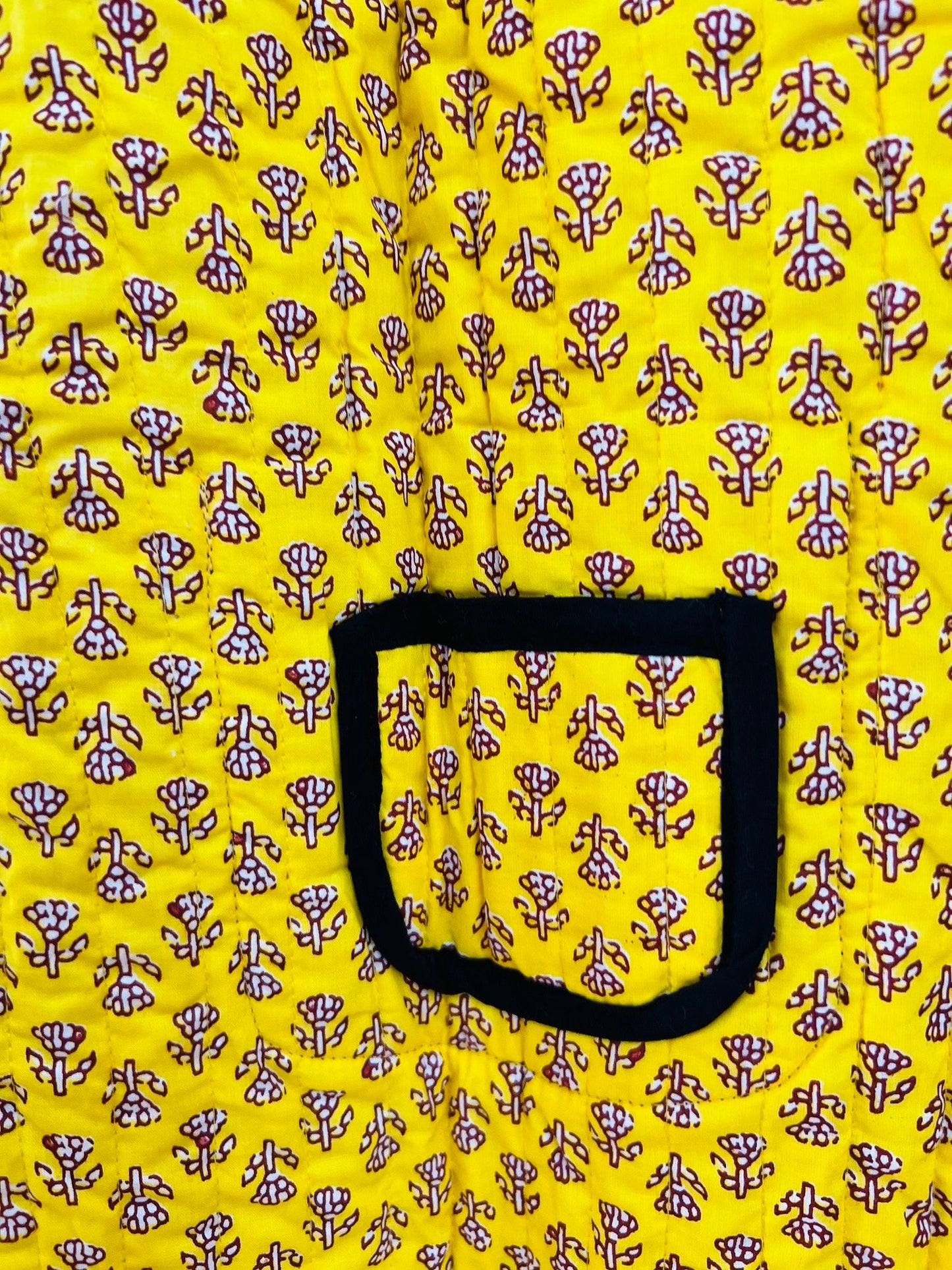 Reversible Bohemian Quilted Yellow Kantha Vest Jacket