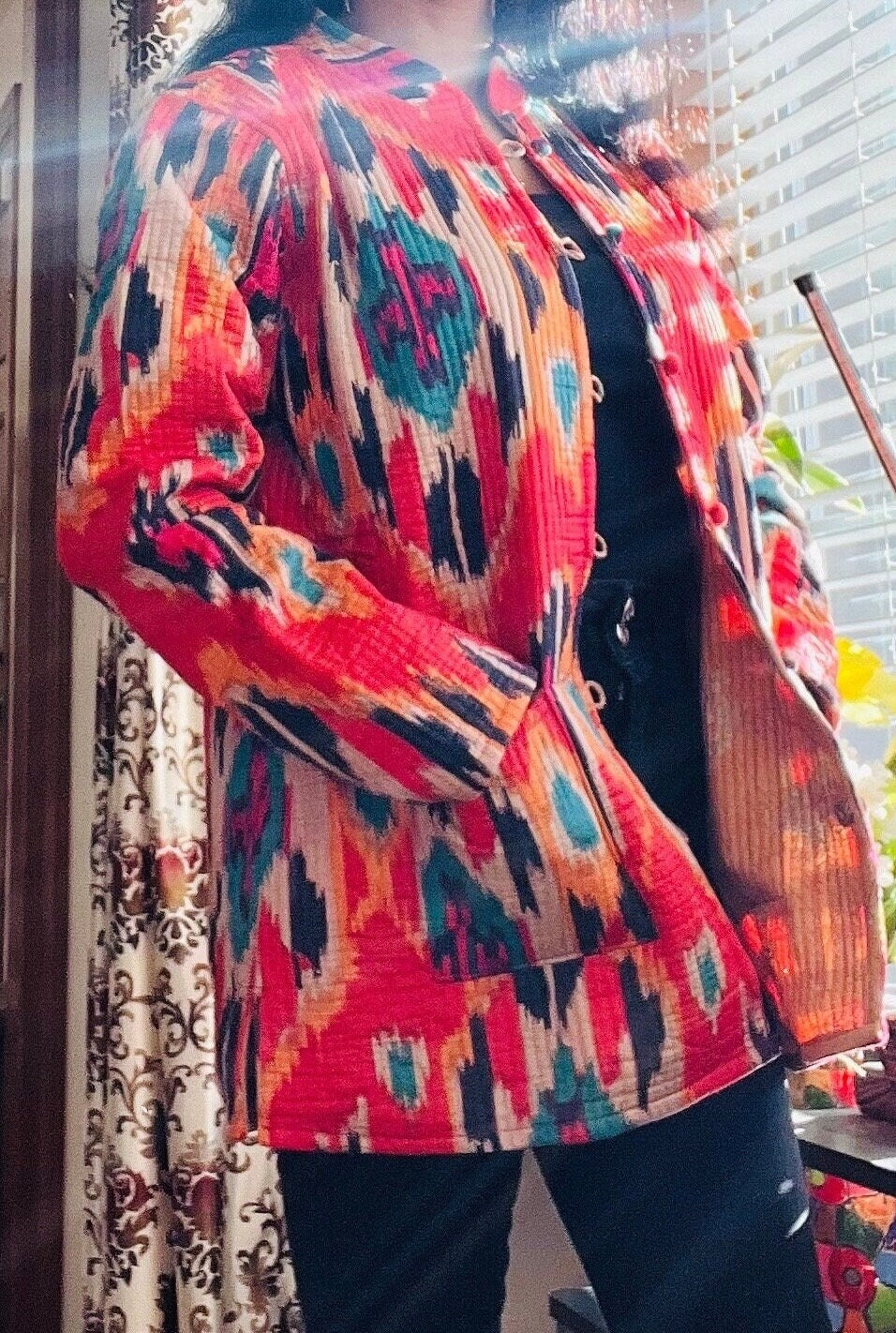 Reversible Bohemian Quilted Kantha Jacket – Red Tie & Dye
