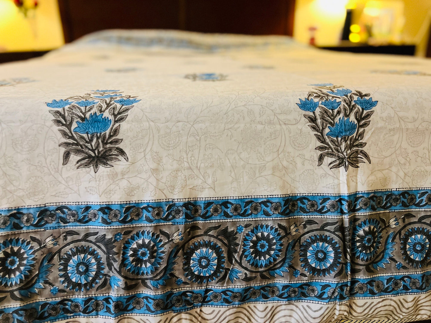 Reversible Block Print Blue Floral Cotton Jaipur Razai comforter