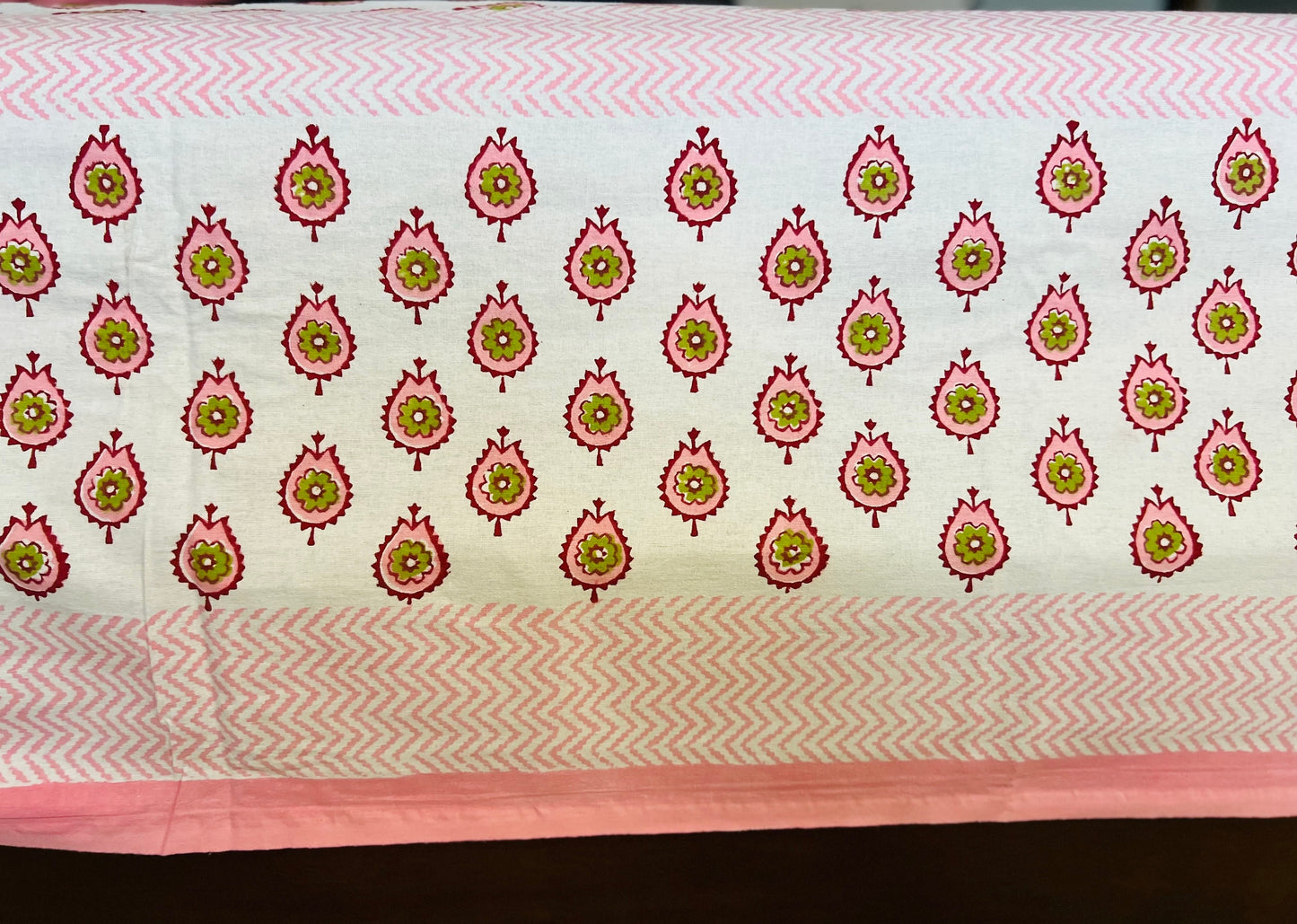 3 Piece Handmade Block Print Flat Bedsheet with 2 Pillows, 100% Cotton Washable 90x108 Inches, Floral Design Queen Set, Perfect Gift