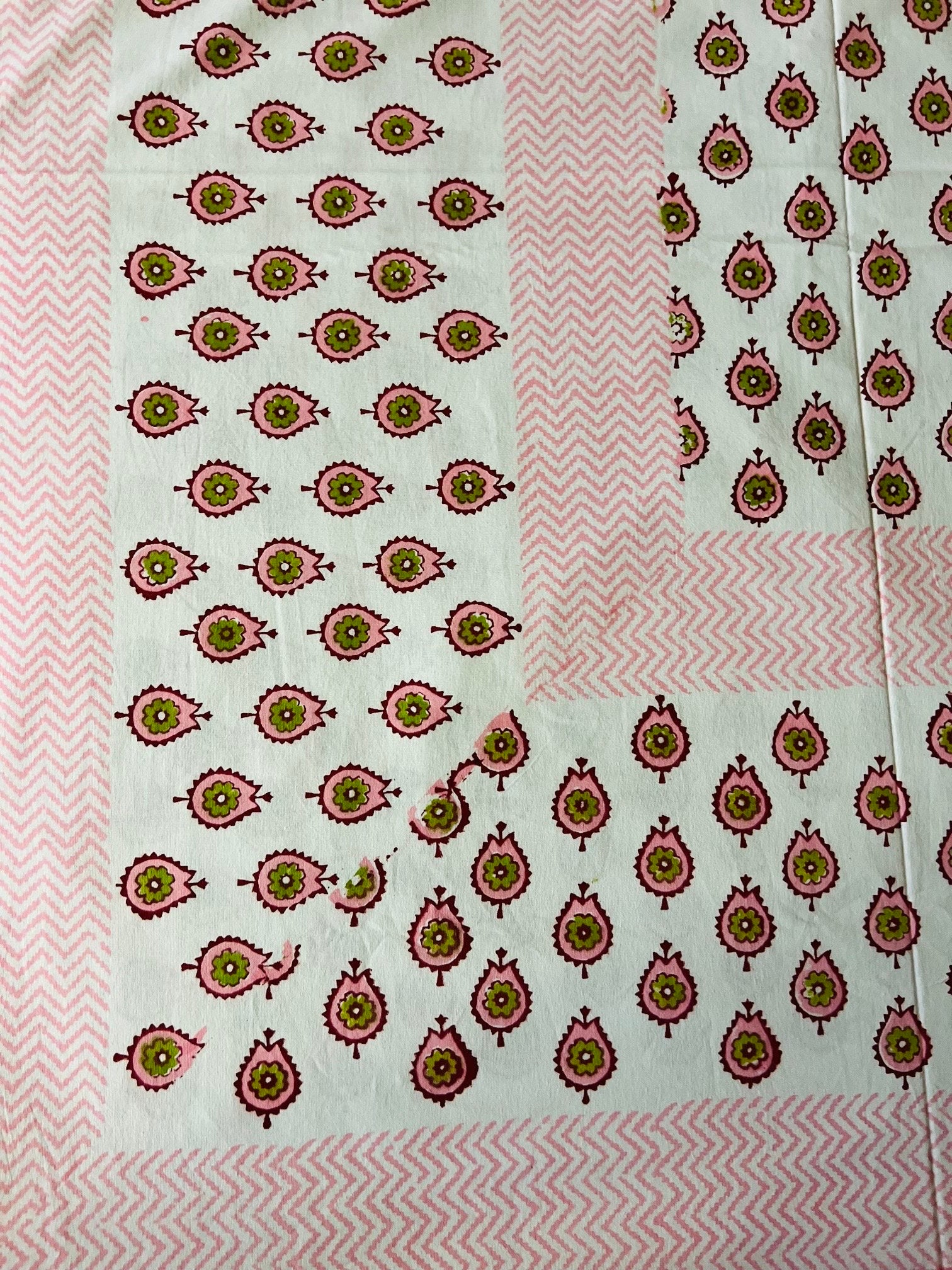 3 Piece Handmade Block Print Flat Bedsheet with 2 Pillows, 100% Cotton Washable 90x108 Inches, Floral Design Queen Set, Perfect Gift