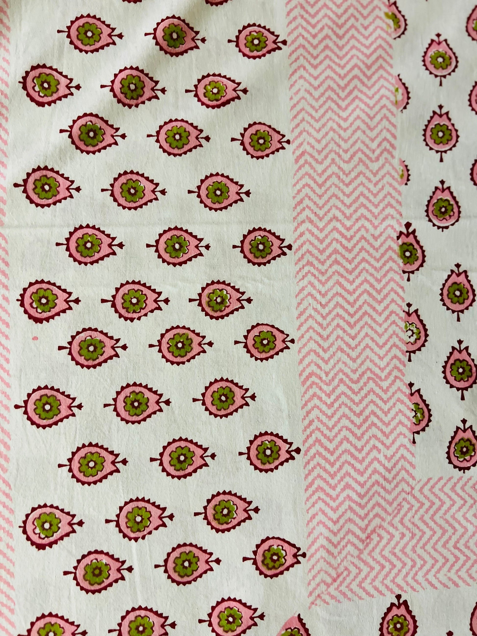 3 Piece Handmade Block Print Flat Bedsheet with 2 Pillows, 100% Cotton Washable 90x108 Inches, Floral Design Queen Set, Perfect Gift