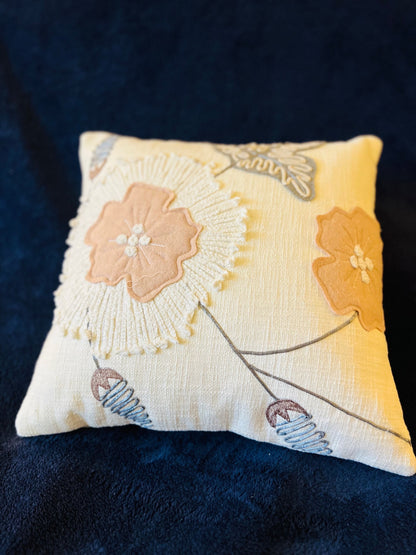 Embroidered Floral Cotton Cushion Cover 16x16