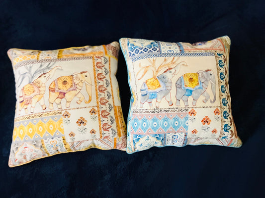 Decorative Block Print Cushion Cover, throw pillow 100% Cotton 16x16 Inch, Elephant Design, Perfect Gift, housewarming gift