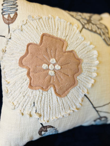 Embroidered Floral Cotton Cushion Cover 16x16