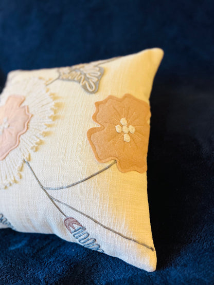 Embroidered Floral Cotton Cushion Cover 16x16